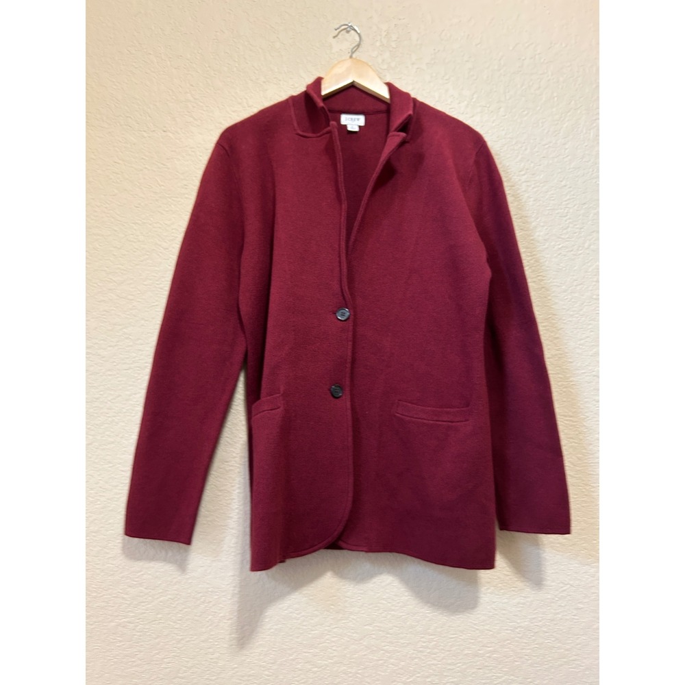 J.Crew Size L Sweater Blazer Burgundy Maroon Cotton Knit Cardigan Jacket